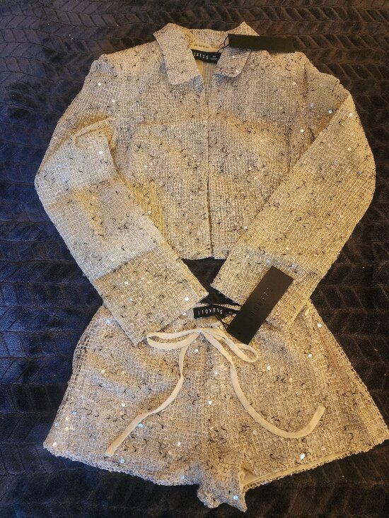 Lioness Pants - Lioness Lemontini Slick Sequin Cropped Jacket & Short Set